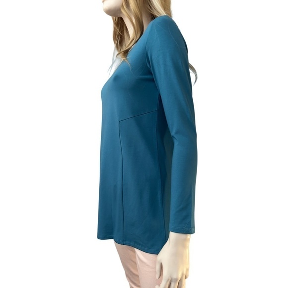 J. Jill Tunic Length Sweater Top Shirt Rayon Blend Cadet Blue Teal Pullover - Picture 7 of 13